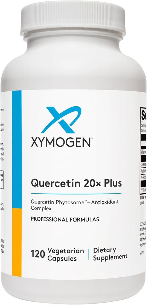 XYMOGEN Quercetin 20× Plus - Quercetin Συμπληρώματα - Σύμπλεγμα με βιταμίνη C, N-Acetyl-L-Cysteine & Nettles - Formated for αναπνευστική υποστήριξη - Vegan & Gluten-free (120 κάψουλες)