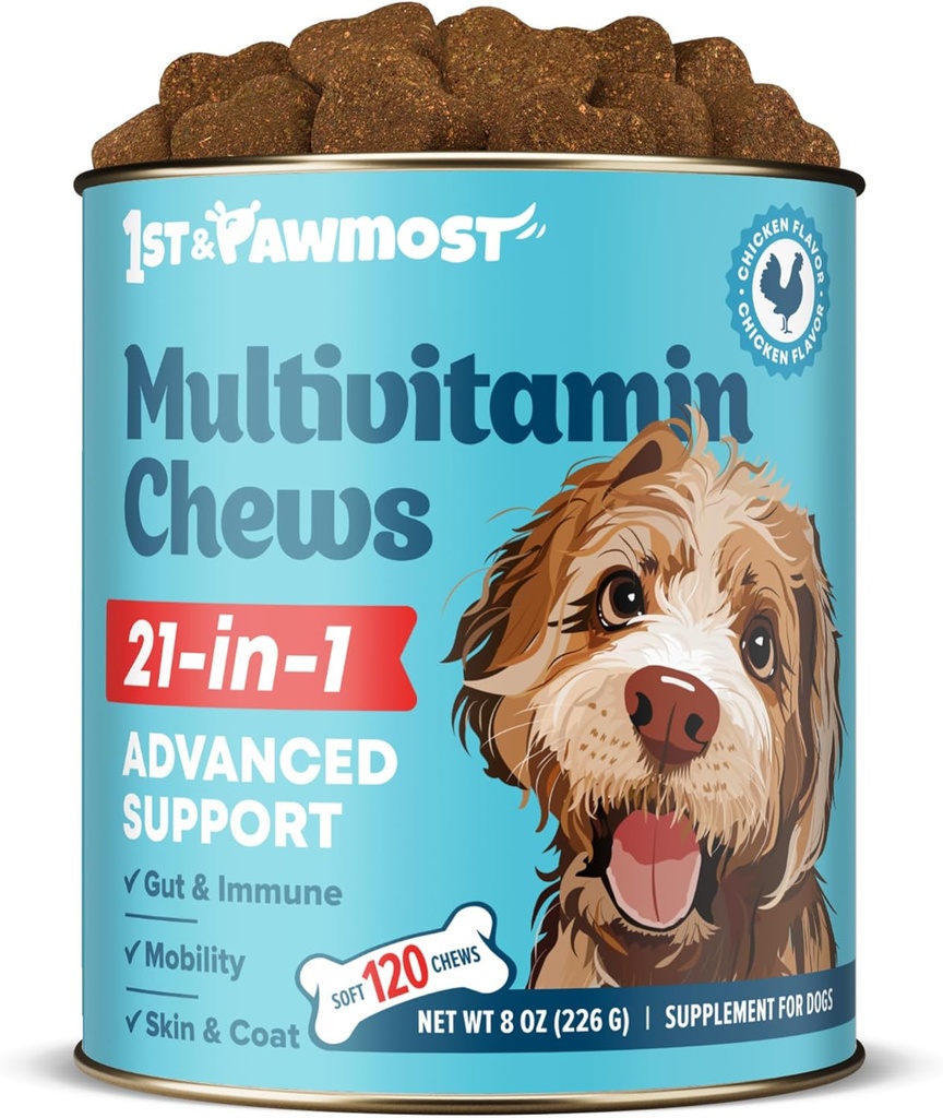 21-in-1 Dog Multivitamin - Yaşlı Köpekler ve Puppiler için Köpekleri - Cilt, Ön, Kalp, Immune Desteği - Köpek Multivitaminleri Ortak Destek için Kolaylaştırıyor -120par