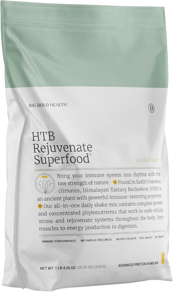 BIG BOLD ΥΓΕΙΑ HTB Rejuvenate Superfood Plant-based Protein Powder ⏐ Ταρτάρειο Buckwheat Ιμαλαΐων με Πολυφαινόλες & 17g Πρωτεΐνη ⏐ Υποστήριξη ούρων & Ανοσολογική Ισορροπία (Vanilla Flavor)