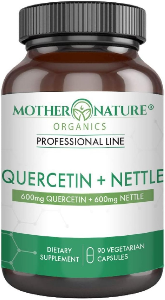 Quercetin 600 mg & Nettle 600 mg - Doğal Flavonoyaklar Mevsimlik Irritanlar için Tamam, Immune Response, Sağlıklı Aging ve Longevity - Non Drowsy, Non GMO, Vegan - (90 Capsules)