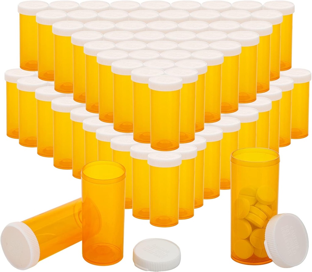 SOUJOY 100 Pack Empty Pill Μπουκάλια, 8 Drams Prescription Medicine Vials with Caps, Multi use Medicine Container for Pill, Crafts, Candy, Συμπληρώματα και Περισσότερα