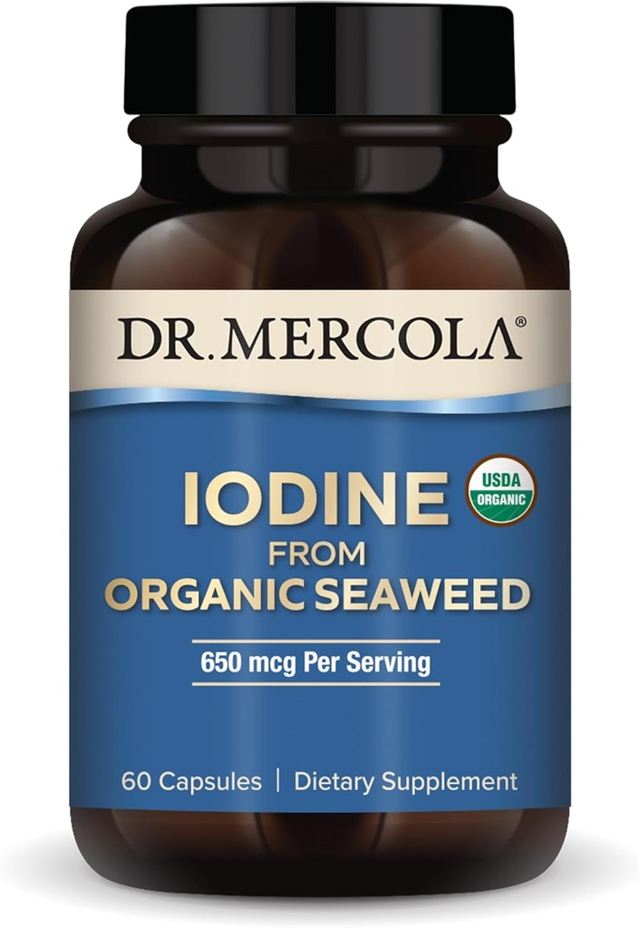 Δρ. Mercola Iodine από το βιολογικό φύκη, 650 mcg ανά υπηρεσία, 30 υπηρεσίες (60 κάψουλες), συμπλήρωμα διατροφής, Θυρεοειδή και την ενεργειακή υποστήριξη, μη ΓΤΟ, USDA οργανικό