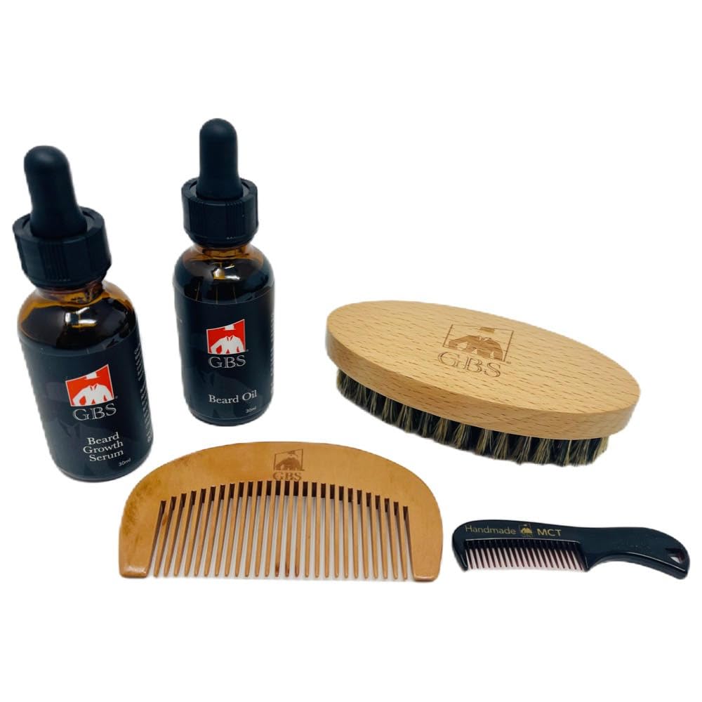 G.B.S All Natural Beard Grooming Set - Ahşap Ayıd Comb, Travel Beard Brush ve Mustache Comb - Any Hair Texture