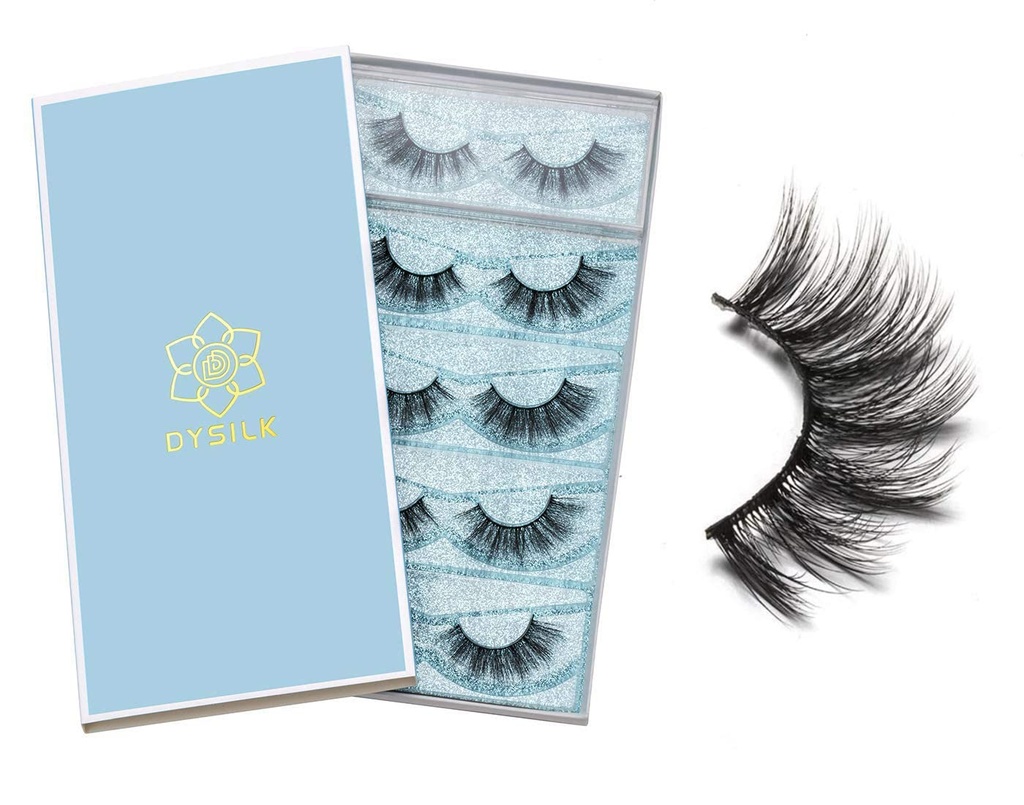 DYSILK Lashes false Eyelashes - Eye Lashes Mink Lashes 5 Pairs 6D Lashes Pack Fluffy Lashes Fake Eye Lashes Natural Look Wispy Eyelashes Strip Lash Faux false Eyelashes Extensions Kit | 001-15mm