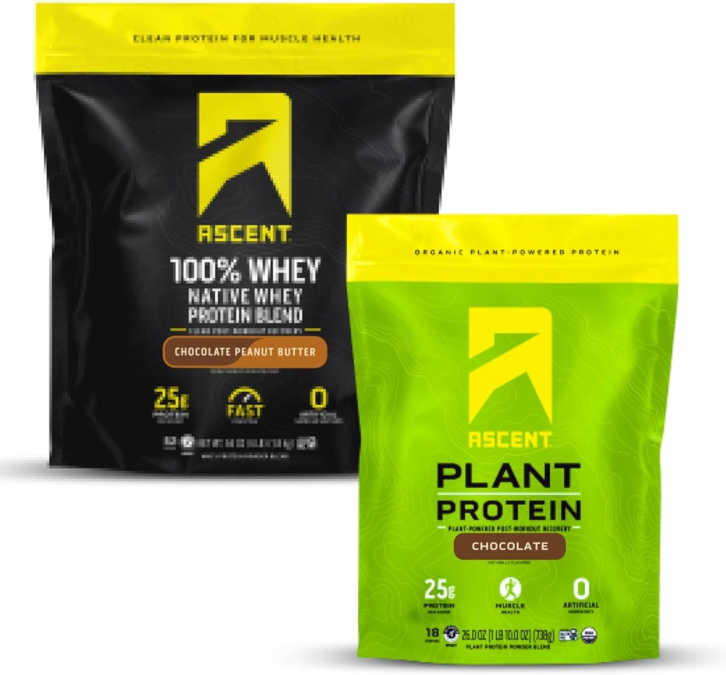 Ascent Whey + Plant Protein Toz - Chocolate Peanut Butter 4 lb & Chocolate 18 Hizmetler