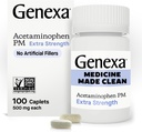 Genxa Clean Acetaminophen PM 500 mg Ekstra Kuvvet, Dye Free Pain Reliever, Nighttime Sleep Aid, Ateş Tespiti, 0% Yapay Katkılar, Relieves Headache, Backache, Minor Arthritis Pain, 100 Tablet