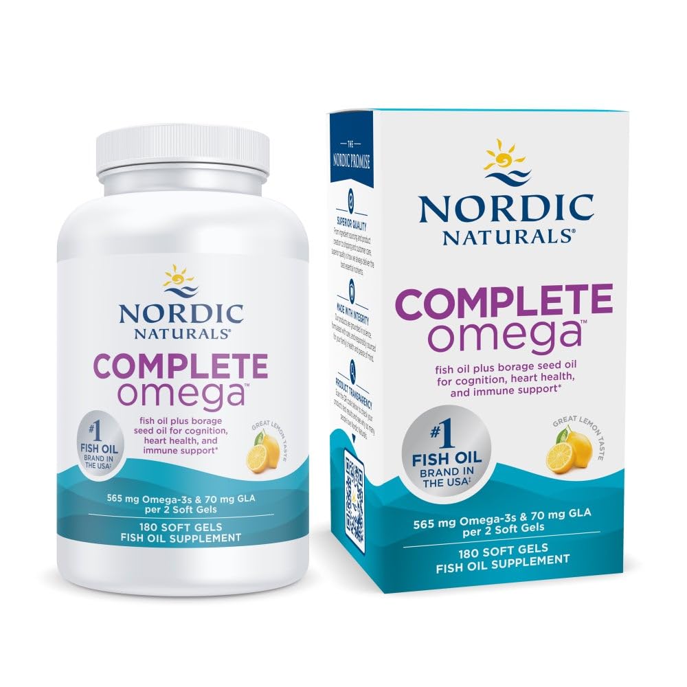 Nordic Naturals Complete Omega, Lemon Flavor - 180 Soft Gels - 565 mg Omega-3 - EPA & DHA eklendi GLA - Sağlıklı Skin, Cognition, & Pozitif Mood - Non-GMO - 90 Hizmetler