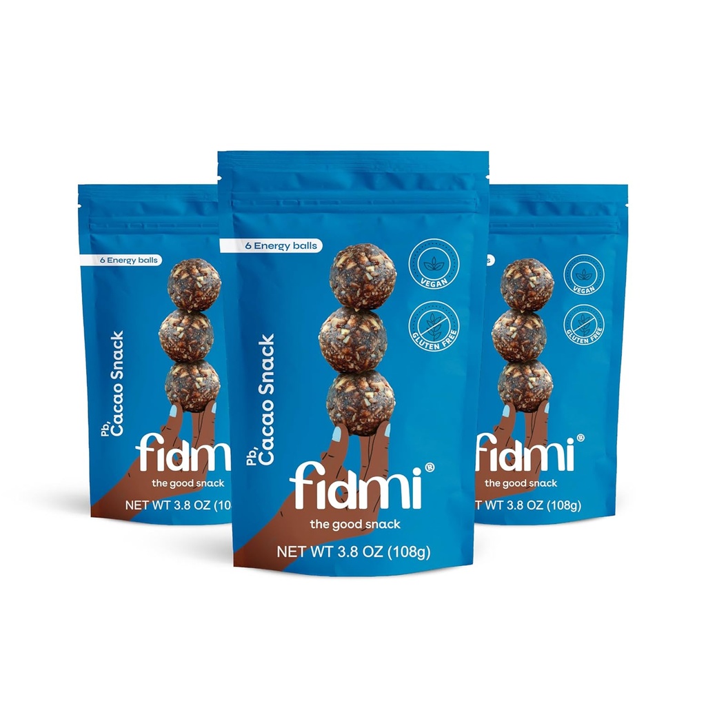 Fidmi Snack protein Enerji Balls Cacao | VEGAN – Gluten Free – Plantive – Superfood (Cacao) - Tüm Doğal Malzemeler - Snack Boyut Bites 3.8 oz (3 sayı)