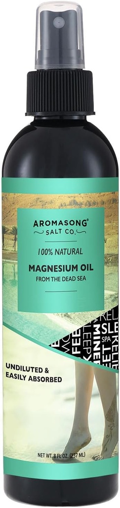 Aromasong Magnezyum yapıştırıcısı - Her Spritz'te Ekstra Kuvvet 23 mg) 8 Oz Refill Şişe, Doğal ve Saf Magnezyum Yağı - ABD'de Made in the USA - For Leg Discomfort and Supports a Calm Sleep