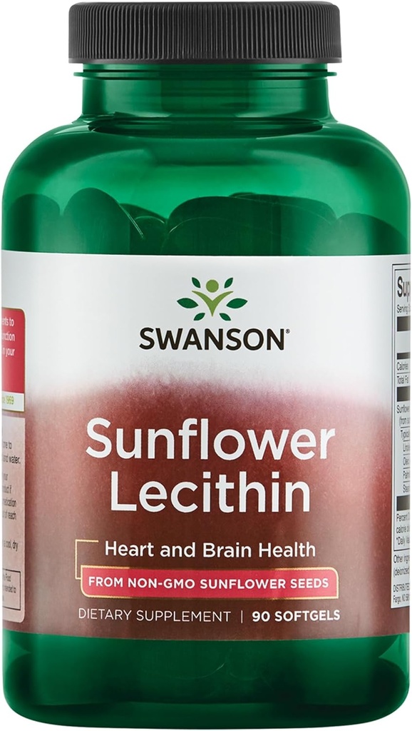 Swanson Sunflower Lecithin - Herbal Supplement Sağlıklı Beyin Fonksiyonlarını Geliştirmek - Doğal Formula Kalp Sağlığı ve Sağlıklı Lipid Dengesi - (90 Softgels, 1200 mg Her)