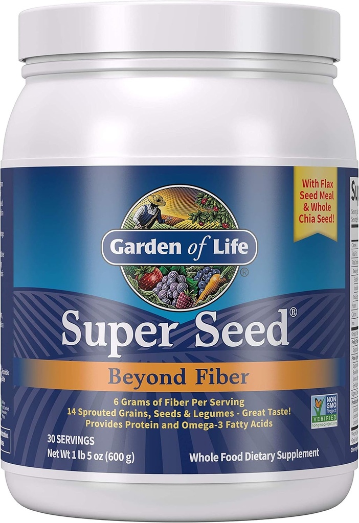 Life Super Seed - Vejetaryen Whole Food Fiber Supplement ile Protein ve Omega 3, 5oz (600g) Toz