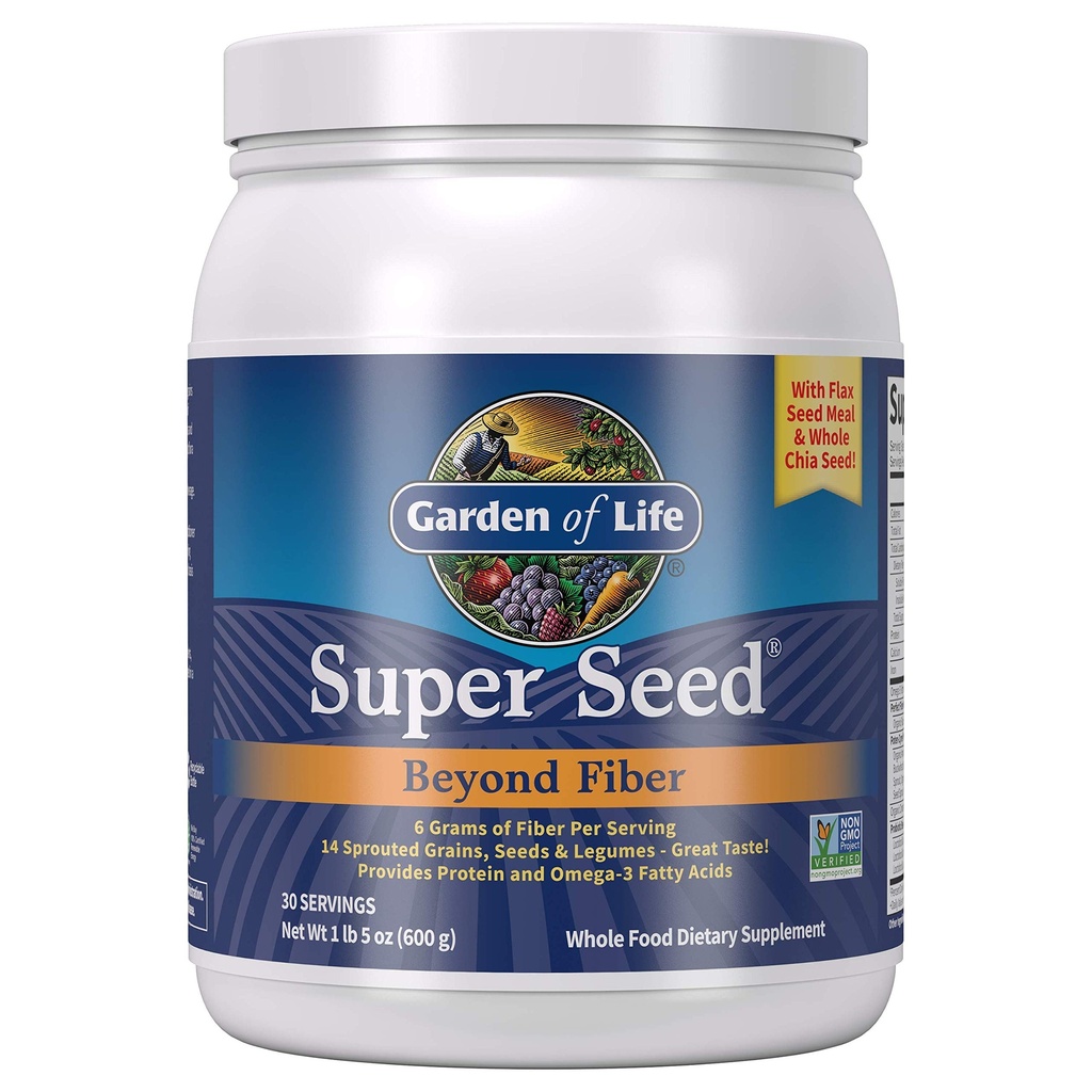 Life Super Seed - Vejetaryen Whole Food Fiber Supplement ile Protein ve Omega 3, 5oz (600g) Toz