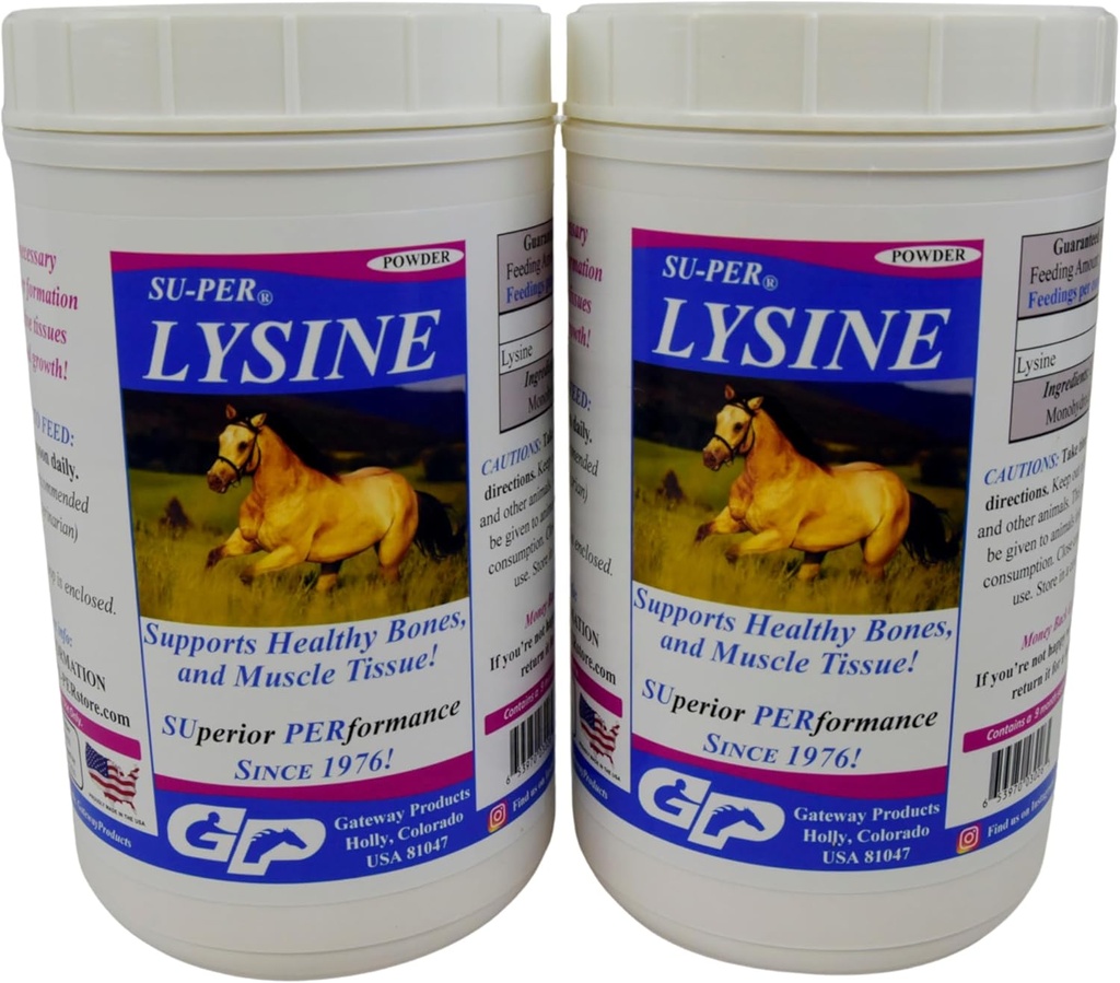 SU-PER Lysine Supplement for Horses - Sağlıklı Kemikleri ve Kas Doku Dokuları Destek - Equine Essential Amino Asit - 2.5 Pound, (2 Pack)