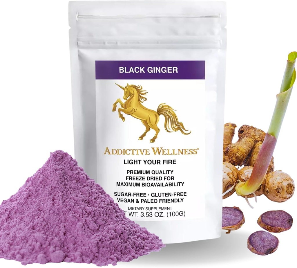 Εθιστική Wellness Ταϊλανδέζικη μαύρη τζίντζερ για άνδρες, ταϊλανδέζικη μαύρη τζίντζερ συμπλήρωμα για την υποστήριξη του μεταβολισμού, αντοχή & απόδοση, παγώσει αποξηραμένη μαύρη τζίντζερ σκόνη, 100 γραμμάρια, Vegan & Παλαιό