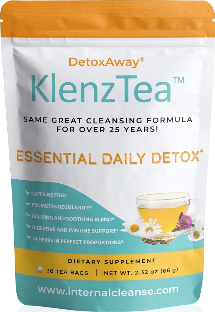 KlenzTeaTM - DetoxAway® το συκώτι, το λέμφο, το έντερο και το νεφρό σας με 14 προσεκτικά επιλεγμένα συστατικά. (30 Τσάι)