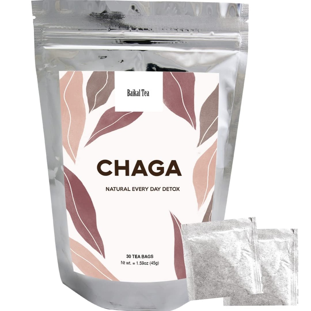 Chaga Tea - 100% Wild Sibirya Birch Chaga Mushroom - Organik - 30 Unbleached Çay Çanta - Saf No Katkılar - Doğal Detox ve Digestive Support - Hand-Picked by Baikal Tea