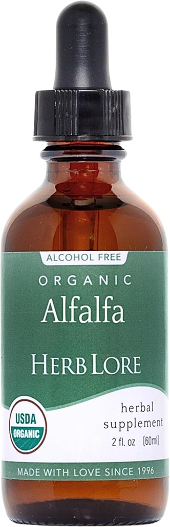Herb Lore Organik Alfalfa Leaf Tincture – Alkol Ücretsiz Sıvı Herbal Gecikme Gecikme, Lactation & General Wellness (2 f oz)