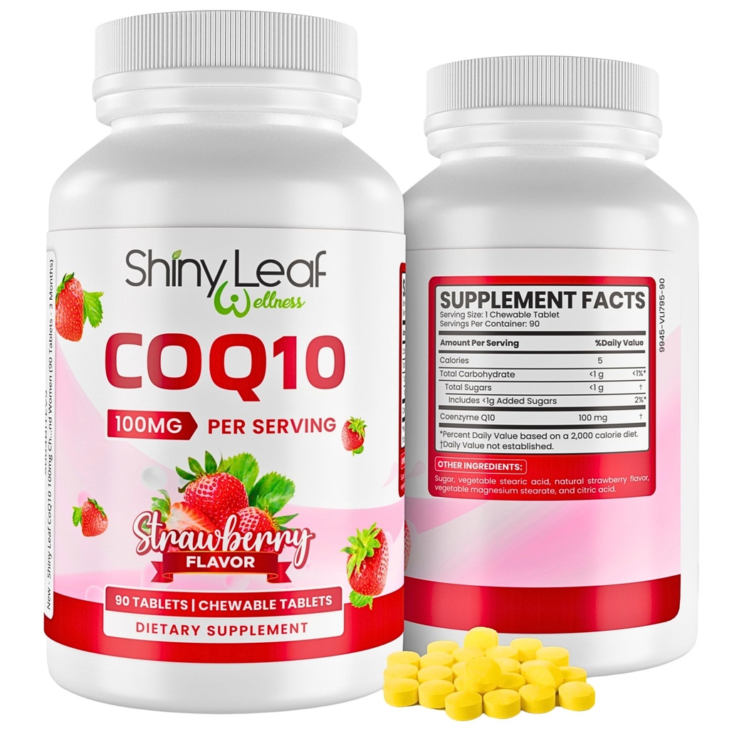Shiny Leaf CoQ10 100mg - Chewable CoQ10 Supplement - Συνένζυμο Q10 για την Υγεία της Καρδιάς & Ενέργειας - Φυσικό Co Q 10 Συμπλήρωμα για την Καρδιαγγειακή Ευεξία - 100mg Μασώμενα Δισκία, 90 δισκία, Κατασκευασμένο στις ΗΠΑ