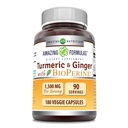 Amazing Formulas Turmeric Curcumin & Ginger with BioPerine Supplement | 1500 Mg Per | 180 Veggie Capsules | Non-GMO | Gluten Free | Made in USA | Ideal for Vegetarians