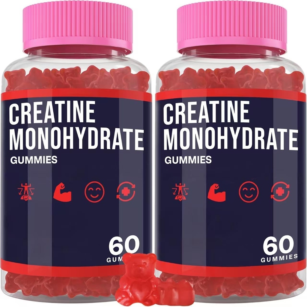 Creatine Monohydrate Gummies for Women & Men, Creatine with Taurine & B6, Chewable Creatina Pre Workout Gummies, Creatine for Men & Women - 2 Bottles