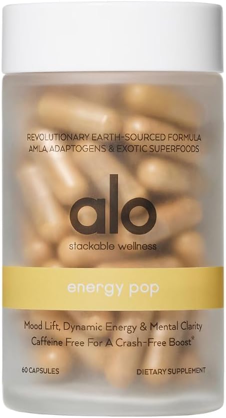 Alo Yoga Energy Pop - Caffeine-Free Energy Boost with Riboflavin, Niacin & ENXTRA | Geliştirilmişlar Focus, Mood & Verimlilik, (60 Capsules)