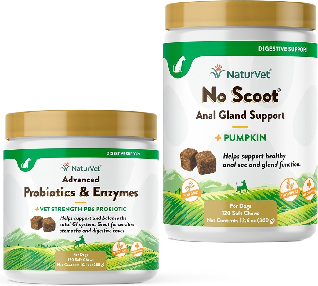 NaturVet Advanced Probiyotikler, Sağlıklı Enzymes ve PB6 Köpeğiniz için Probiyotik Supplement, 120 Soft Chews & No Scoot for Dogs - 120 Soft Chews - Supports Health Anal Gland & Bowel Function