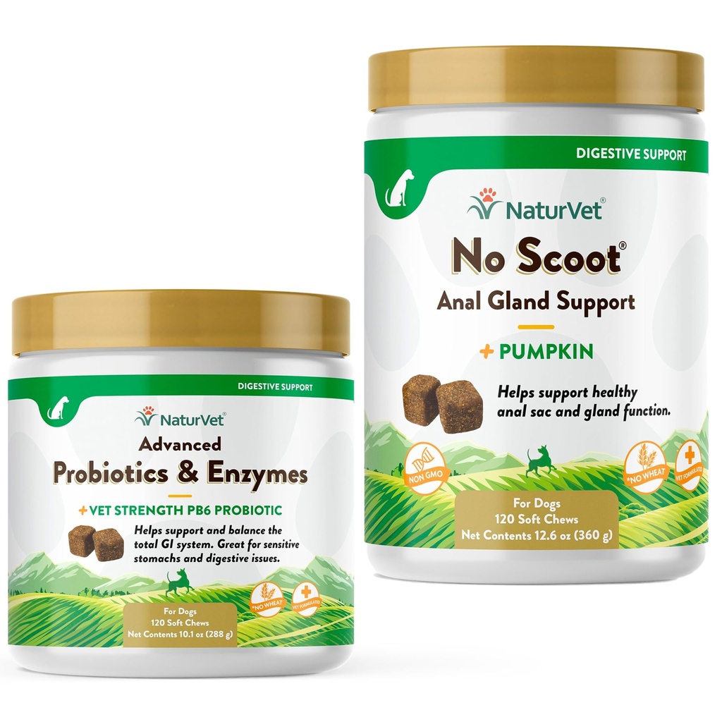 NaturVet Advanced Probiyotikler, Sağlıklı Enzymes ve PB6 Köpeğiniz için Probiyotik Supplement, 120 Soft Chews & No Scoot for Dogs - 120 Soft Chews - Supports Health Anal Gland & Bowel Function