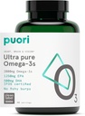 Puori Omega 3 Fish Oil Supplement - Ultra Pure & Burpless Wild Caught Fish Oil 2000 mg Omega 3 Fatty Acids,1250 mg EPA & 500 mg DHA Supports Heart, Brain & Eye Health - IFOS sertifikalı - 120 Softgels