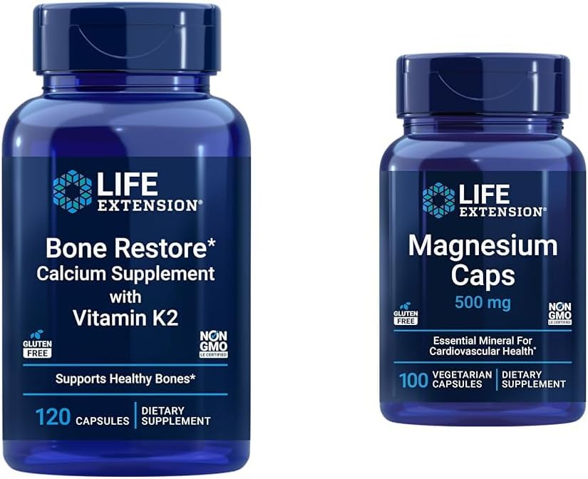 Life Extension Bone Restore + Vitamin K2 Vitaminler ve Mineraller Bone Health & Strength & Magnezyum Caps, 500 mg, Magnezyum Oksit, Citrate, Succinate, Kalp Sağlığı, Sağlıklı Bones
