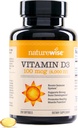 NatureWise Vitamin D3 4000iu (100 mcg) Immune Support, Sağlıklı Kas Fonksiyonu ve Bone Health - Non-GMO, Gluten Free in Organic Ekstra Virgin Zeytinyağı, (Mini Softgel), 200 Kont