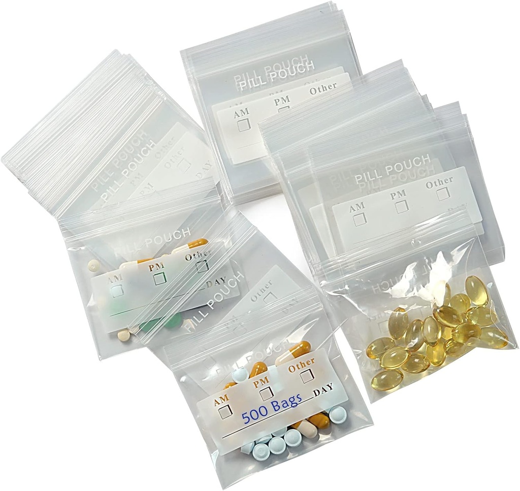 500 Packs 6 Mil Sturdy Pill Çantası BPA Ücretsiz Pill Pouches 3 x 2.75 inç Kompleks Işık Kilo Ely Small Ziplock Plastik Çanta for Travel Pill Organizer, Jewel ve Small Craft Pieces ve Easy to Use