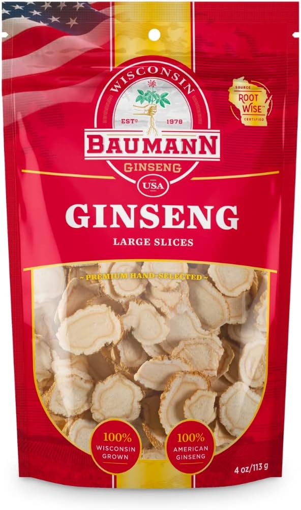 Baumann Wisconsin BTC - Büyük Slices 4 oz -% 100 Natural Panax BTC Herb, Saf kuru Amerikan Membranı Immune Support, Geliştirilmiş Focus and Energy Energy