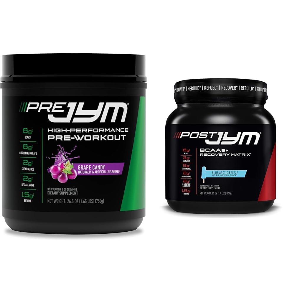Pre JYM Grape Candy Pre Workout, Post JYM Active Matrix Post-Workout with BCAAs, Kretine HCI, Beta-Alanine | 30 Hizmet