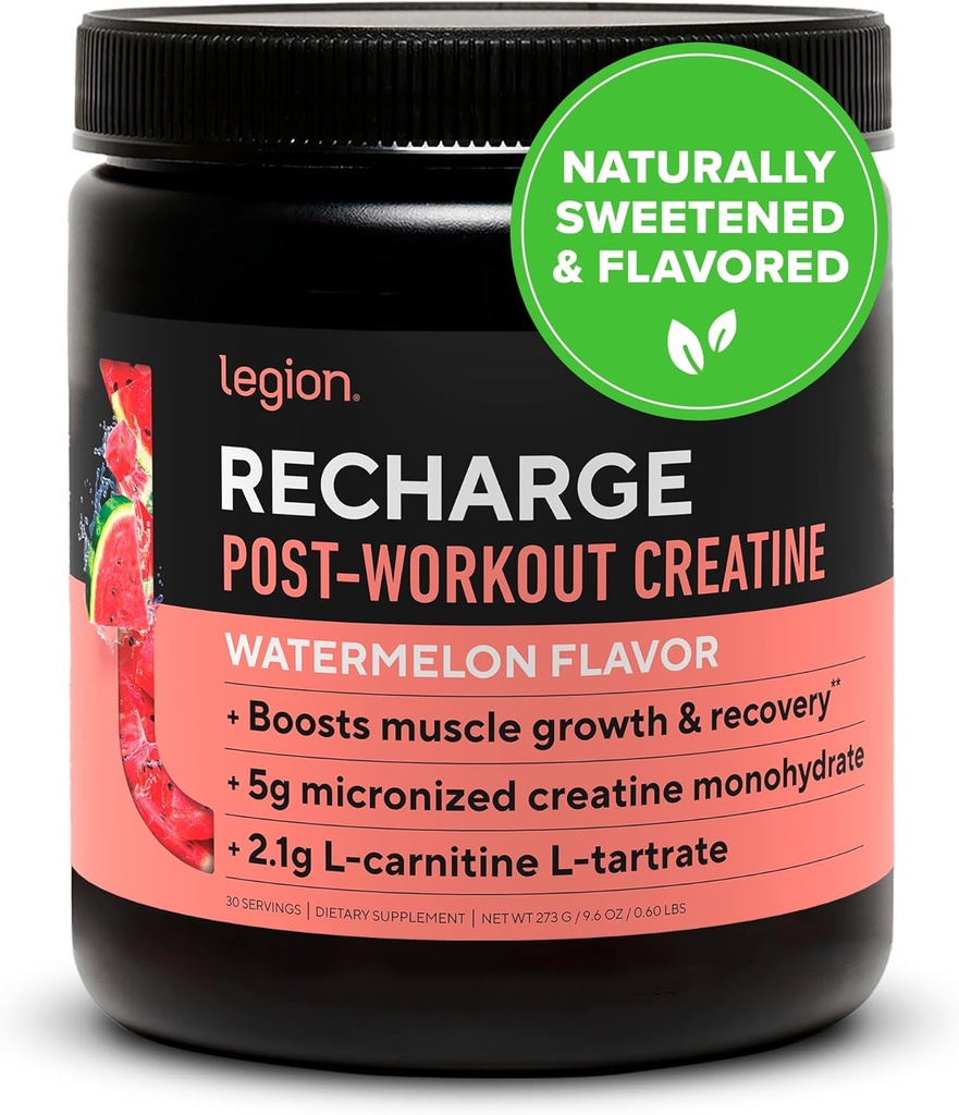 LEGION Recharge Post Workout Supplement - All Natural Muscle Builder & Recovery Drink with Micronized Tinatine Monohidrat. Doğal olarak Tatlılanmış ve Yükselmiş, Güvenli ve Sağlıklı (Watermelon, 30 Serve)