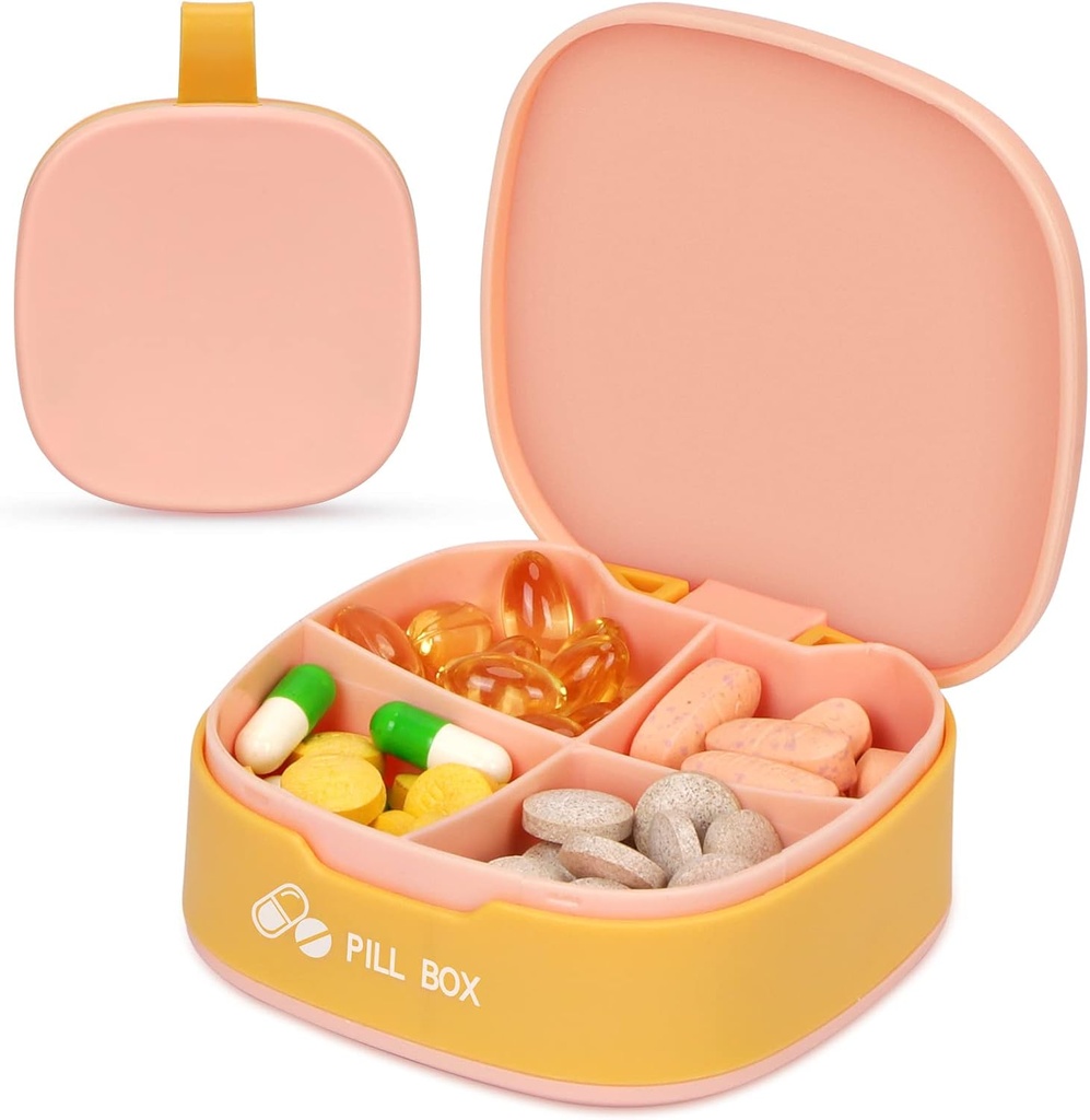 Nature touch Pill Organizer, 4 Times a Day Portable Pill Box, Food Grade Daily Pill Case for Women and Men Holding Vitamin, Medicine, Supplements, Pink