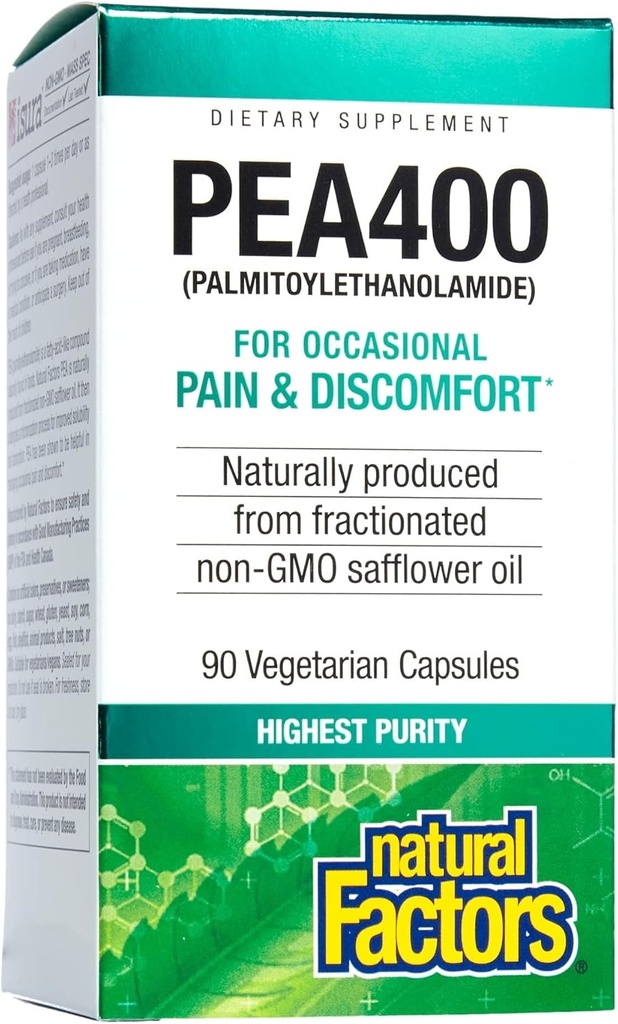 Doğal Faktörler PEA400 - Saf Palmitoylolamid for Relief - Supports Nervous System & Occasional Discomfort - Non-GMO - 90 Capsules (90 Hizmet)