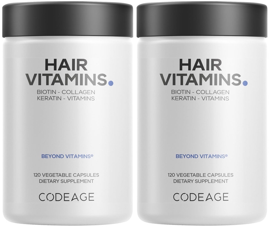 Kodaj Saç Vitaminleri 10000 mcg Biotin, Keratin, Collagen, Vitamin A, B12, C, D3, E, çinko, Turmeric, Probiyotikler, Enzymes, Inositol - Saç Bakımı Desteği - Sağlıklı Saç Supplementleri - 2 Pack