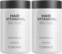 Codeage Βιταμίνες μαλλιών 10000 mcg Βιοτίνη, Κερατίνη, Κολλαγόνο, Βιταμίνη Α, B12, C, D3, E, Ψευδάργυρος, Κουρκουμάς, Προβιοτικά, Ένζυμα, Ινοσιτόλη - Υποστήριξη για την περιποίηση των μαλλιών - Υγιή χάπια συμπλήρωμα μαλλιών - 2 Pack