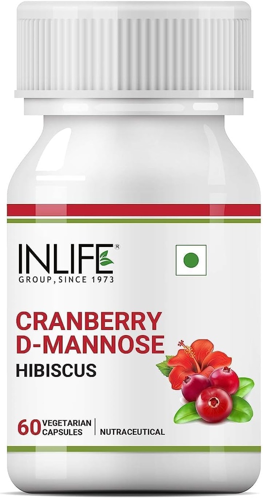 Genric Cranberry 400 mg D-Mannose 400 mg & Hibiscus 200mg Ekstraksiyon Urinary Tract UTI Health Supplement Men Women - 60 Vegetarian Capsules (Pack of 1)