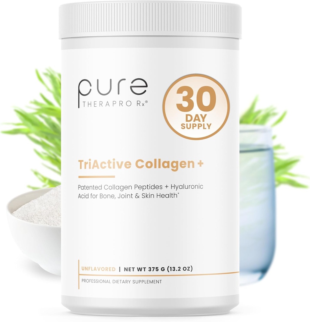 Pure Therapro Rx TriActive Collagen Plus, σκόνη κολλαγόνου για τα μαλλιά, το δέρμα, τα νύχια, τα οστά & αρθρώσεις, υδρολυμένο κολλαγόνο σκόνη w / Patented Peptides, Άγευστη πολυ κολλαγόνο σκόνη πρωτεΐνης, 30 Σερβιέτες