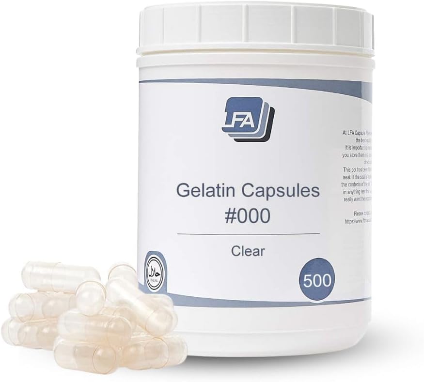 Boyut 000 Boş Kapsüller - 500 Kont Gelatin Capsules Boş - 000 Girilebilir Kapsül - Pill Capsules için Boşluk - Heller Tray - Sertifikalı Hell Beef Gel Caps