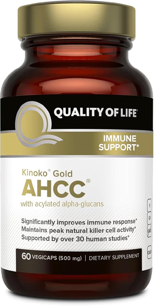 Quality of Life Premium Kinoko Gold AHCC Supplement, 500 mg ανά καψάκιο, Υποστηρίζει την Ανοσολογική Υγεία, τη λειτουργία του ήπατος, Διατηρεί φυσική δραστηριότητα και ενισχύει την παραγωγή κυτοκίνης, 60 κάψουλες Veg