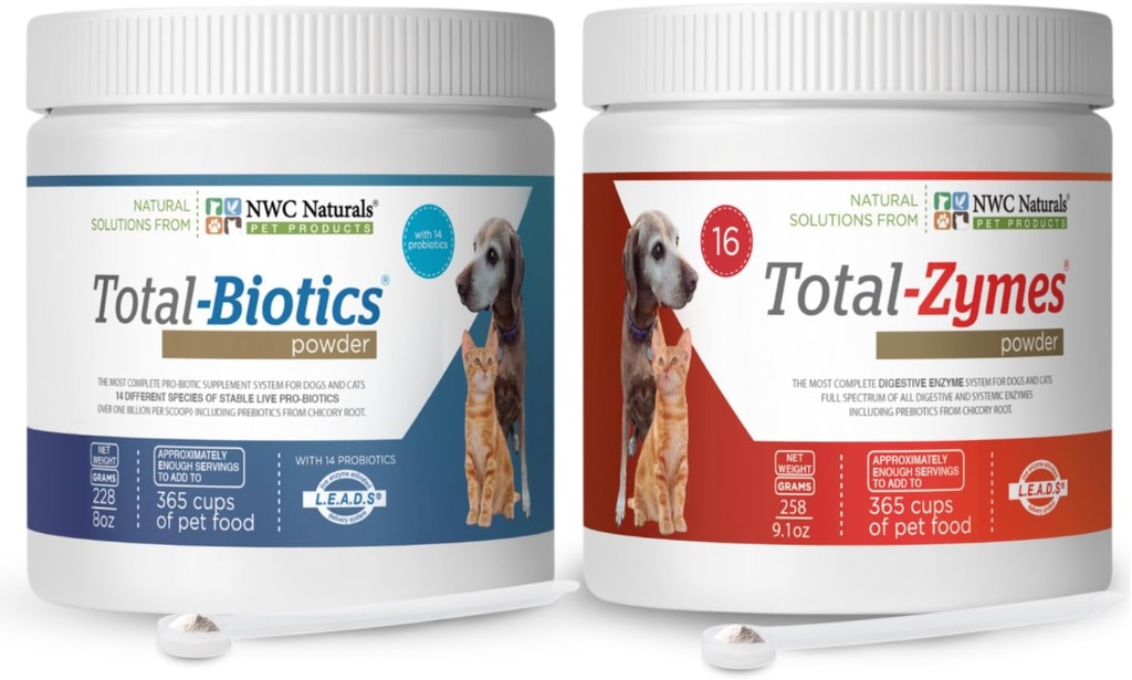 NWC Naturals Twin Pack - Προβιοτικά και Digestive Ένζυμα για σκύλους και γάτες ένα Total-Zymes και ένα Total-Biotics 8-Ounce