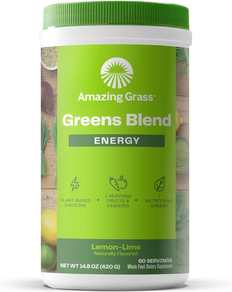 Amazing Grass Greens Mix Energy: Smoothie Mix, Super Greens Toz & Plant Based Caffeine with Matcha Green Tea & Beet Root Toz, Lemon Lime, 60 Hizmetler (Pazar May Vary)