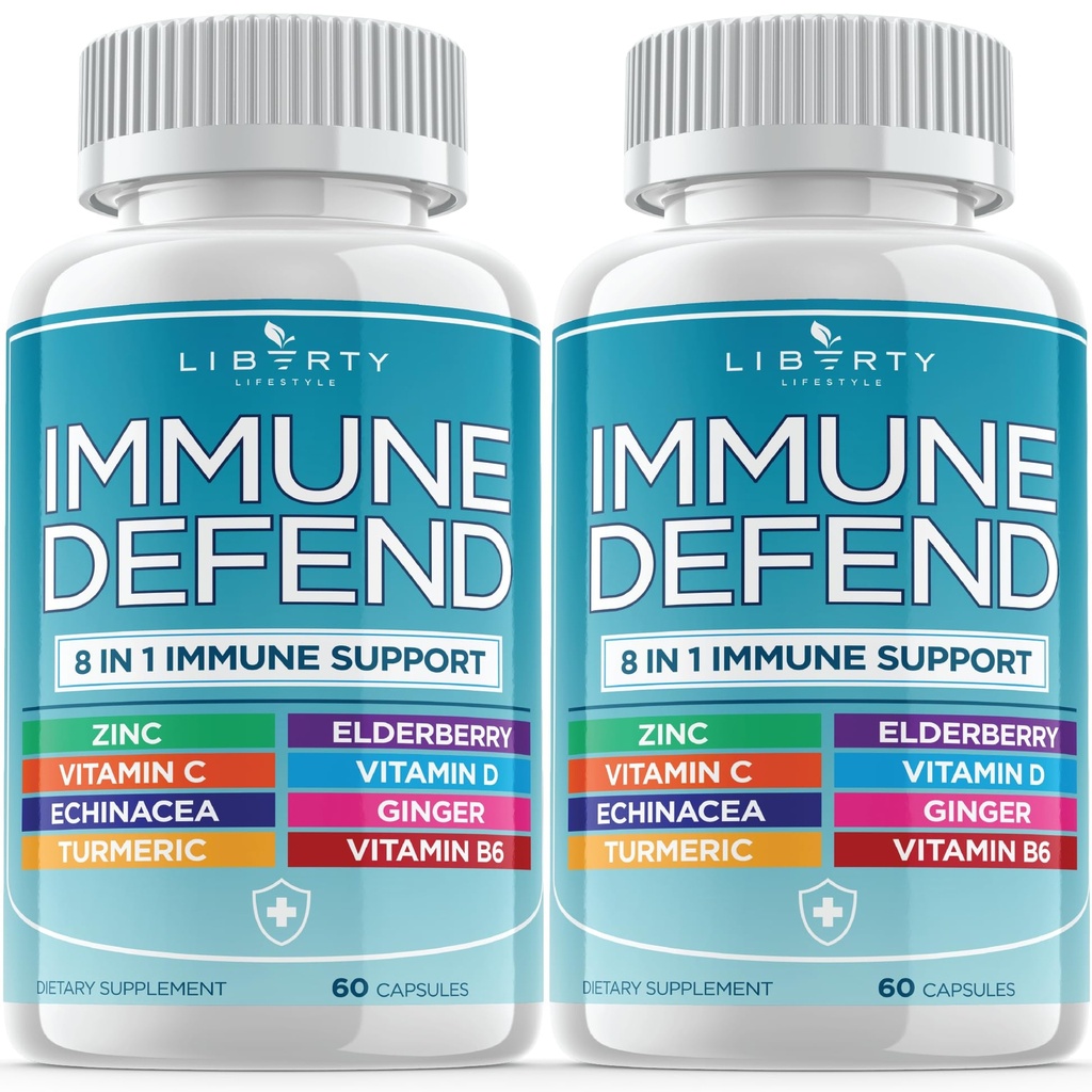 8'de 1 Immune Defense Support, Immunity Vitamins Supplement Branson with çinko 50mg, C Elder Vit D3 5000 IU, Turmeric Curcumin & Ginger, Echinacea - Antivirüsler Yetişkin (2 Pack)