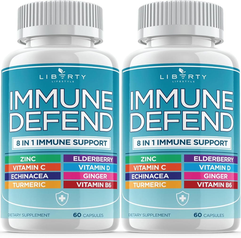 8'de 1 Immune Defense Support, Immunity Vitamins Supplement Branson with çinko 50mg, C Elder Vit D3 5000 IU, Turmeric Curcumin & Ginger, Echinacea - Antivirüsler Yetişkin (2 Pack)