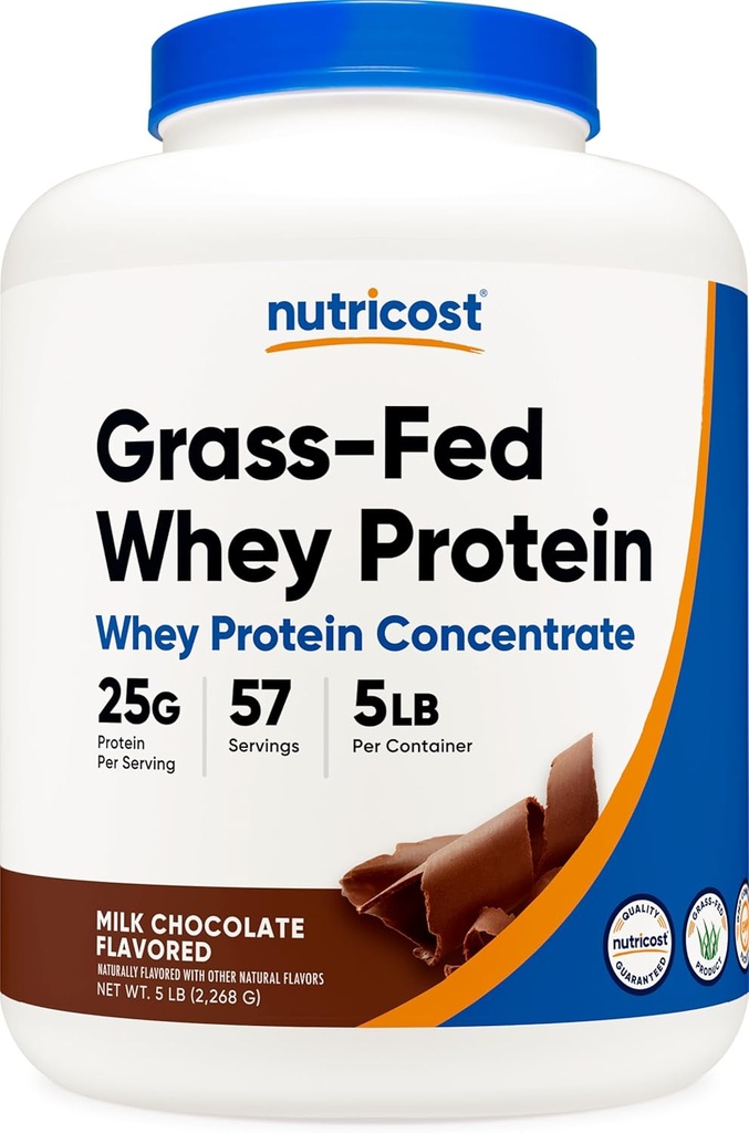Nutricost Grass-Fed Whey Protein Yoğunluğu (Chocolate) 5LBS - Undenatured, Non-GMO, Natural Flavors...