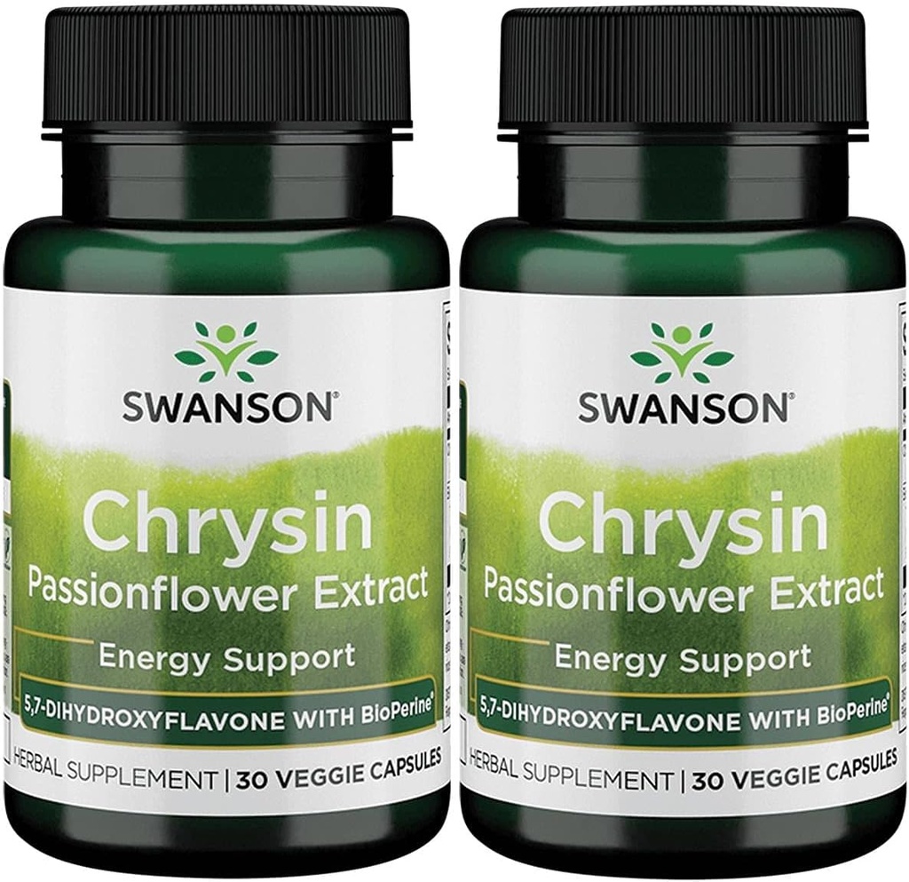 Swanson Chrysin Passionflower - Herbal Supplement Genel Sağlık, Wellness & Fitness - Doğal Formula Lean Kas Bakım Destekleyebilir - (30 Veggie Capsules)