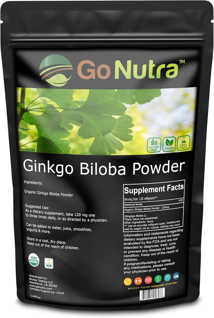 Go Nutra Organik Ginkgo Biloba Toz 8 oz. | Pure Ginkgo Biloba Supplements, Ginkgo Leaf Toz, (8oz.)
