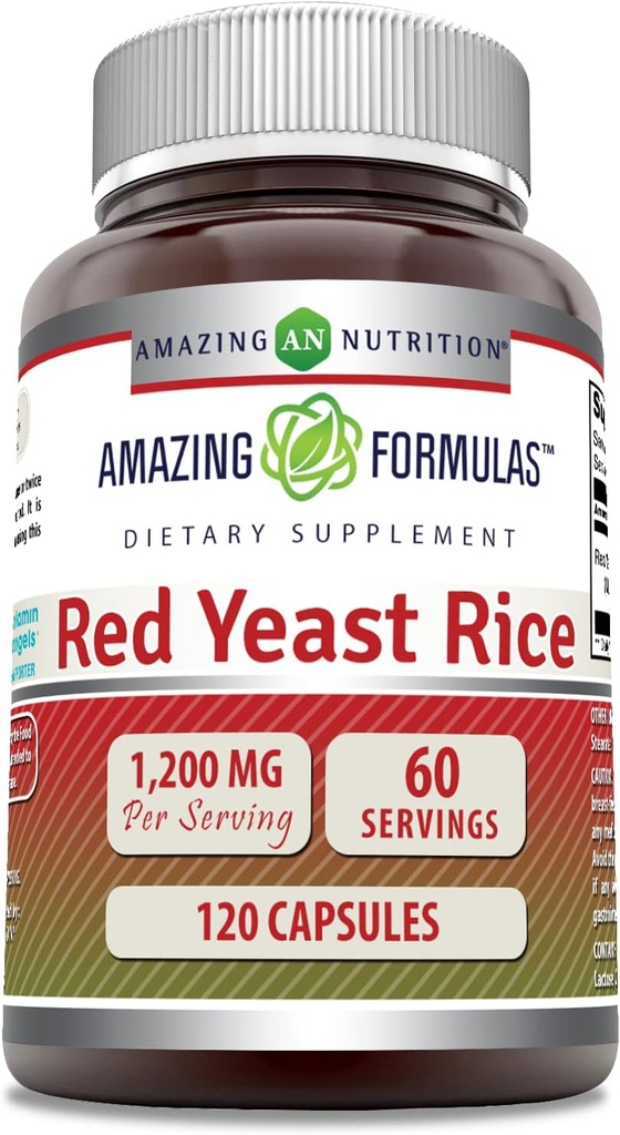 Amazing Formulas Red Yeast Rice 1200 mg Per Service Capsules Supplement | Non-GMO | Gluten Free | Made in USA (1 Pack, 120 Count)